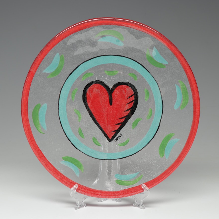Kosta Boda Painted Heart Glass Plate by Ulrica Hydman-Vallien
