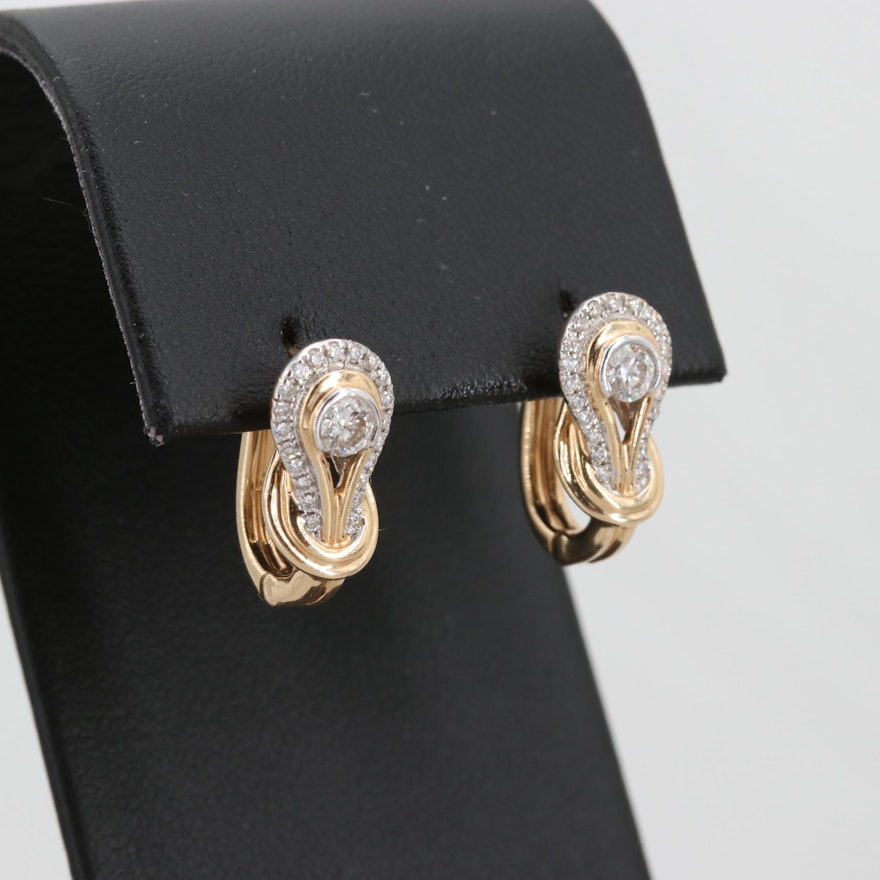 14K Yellow Gold Diamond Love Knot Earrings