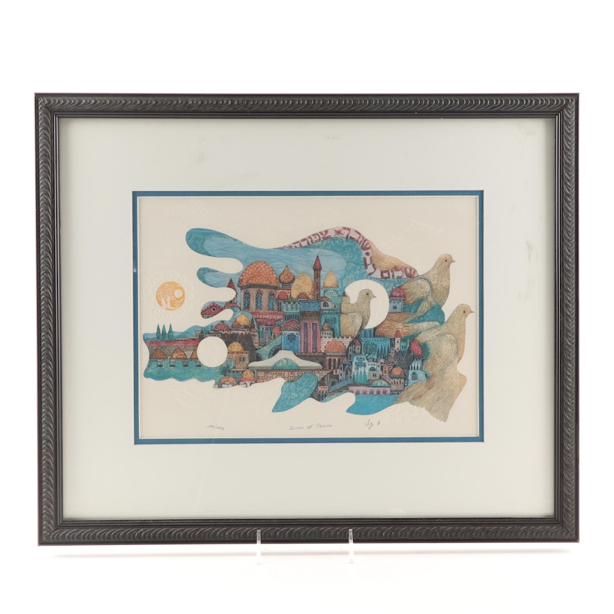 Elgi D Embossed Offset Lithograph "Doves of Peace"