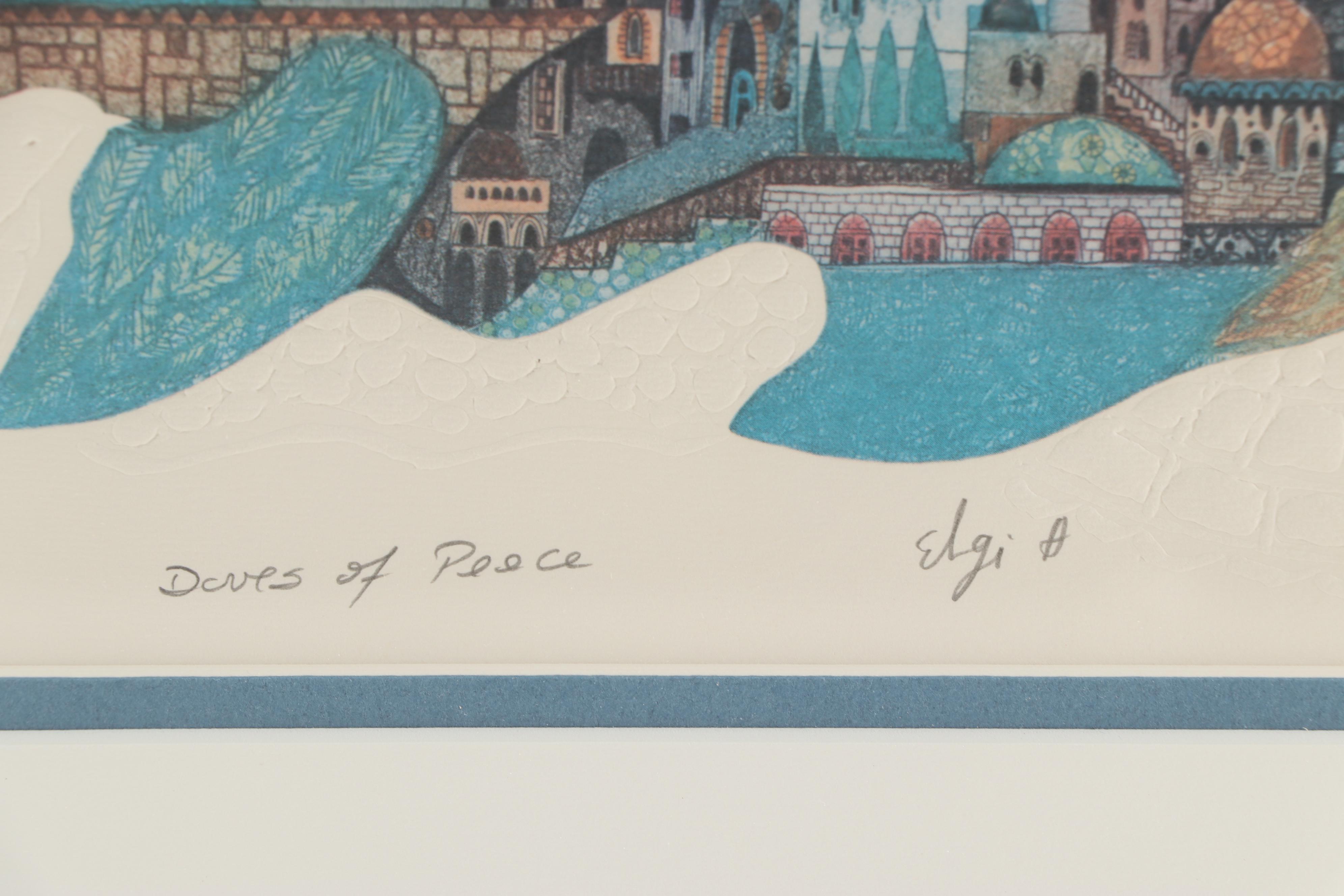 Elgi D Embossed Offset Lithograph "Doves of Peace"