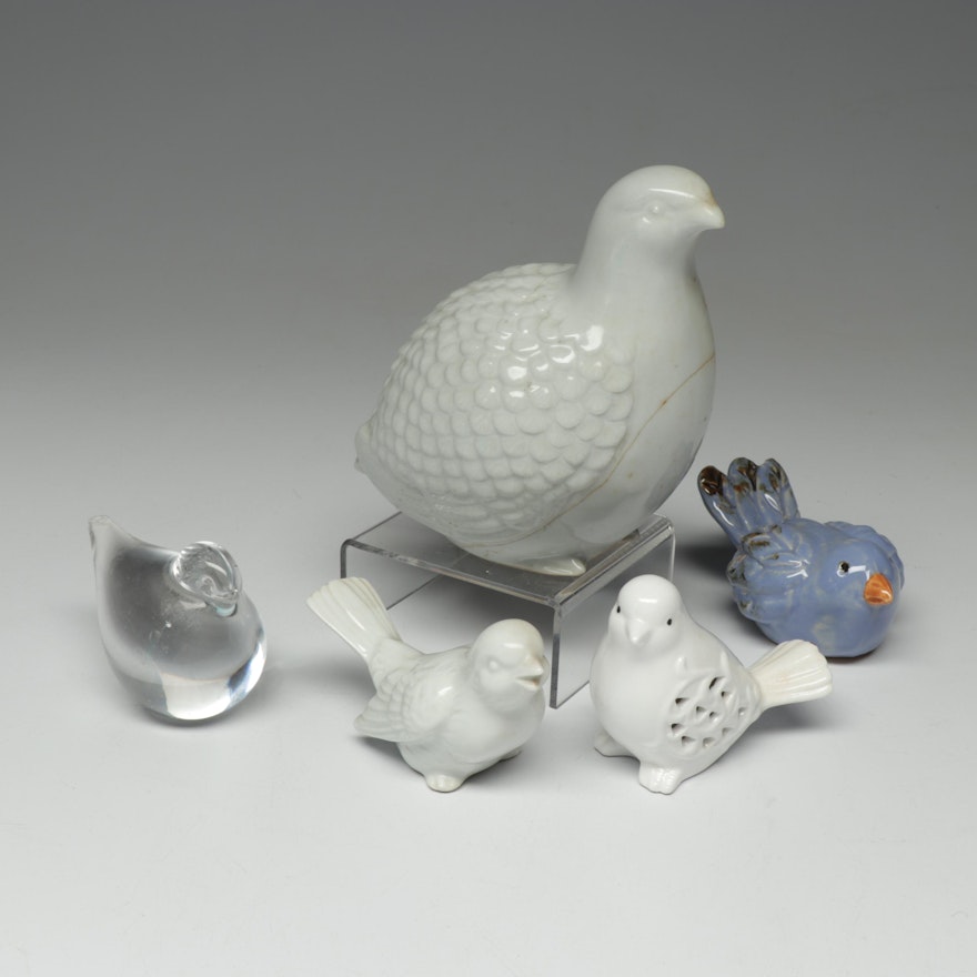 Porcelain and Blown Glass Bird Figurines