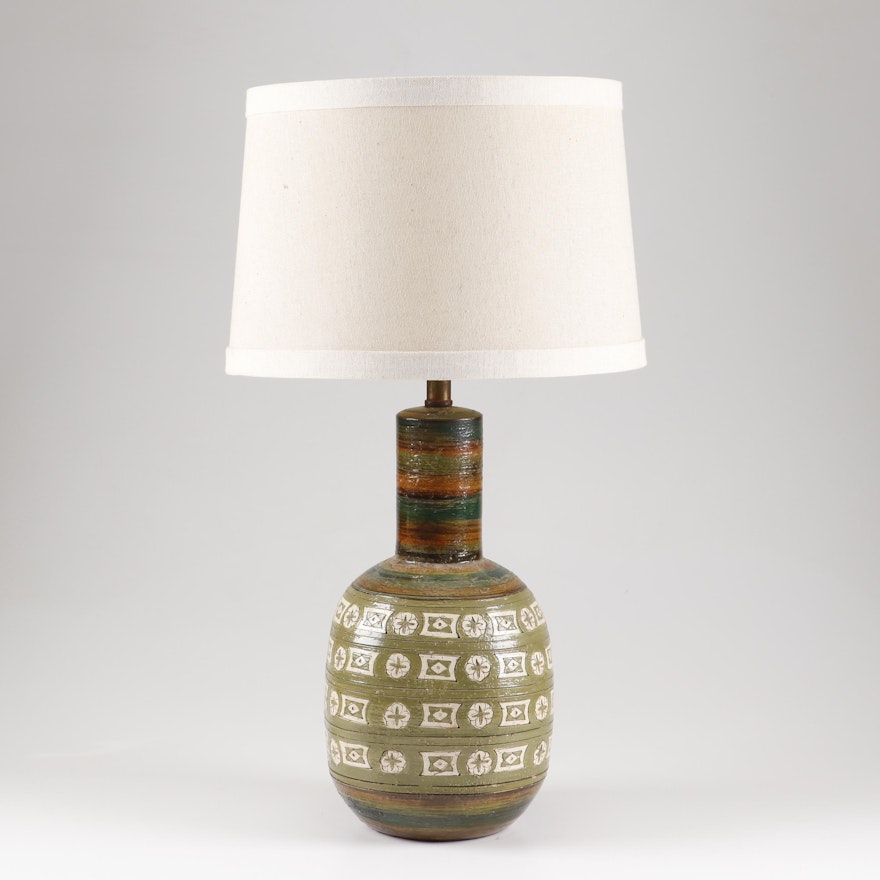 Thrown Mid-Century Stoneware Table Lamp