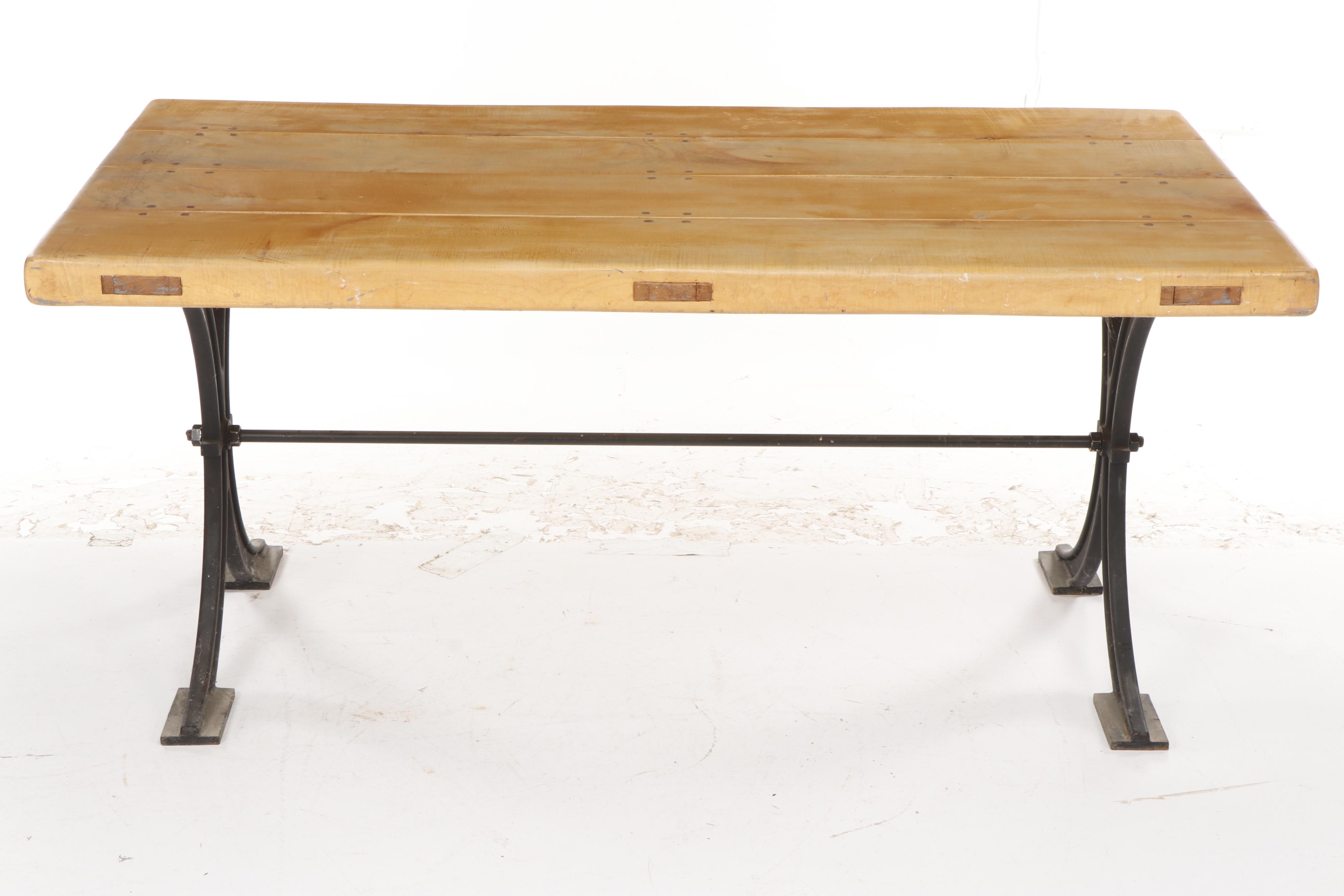 Wooden Table with Iron Base