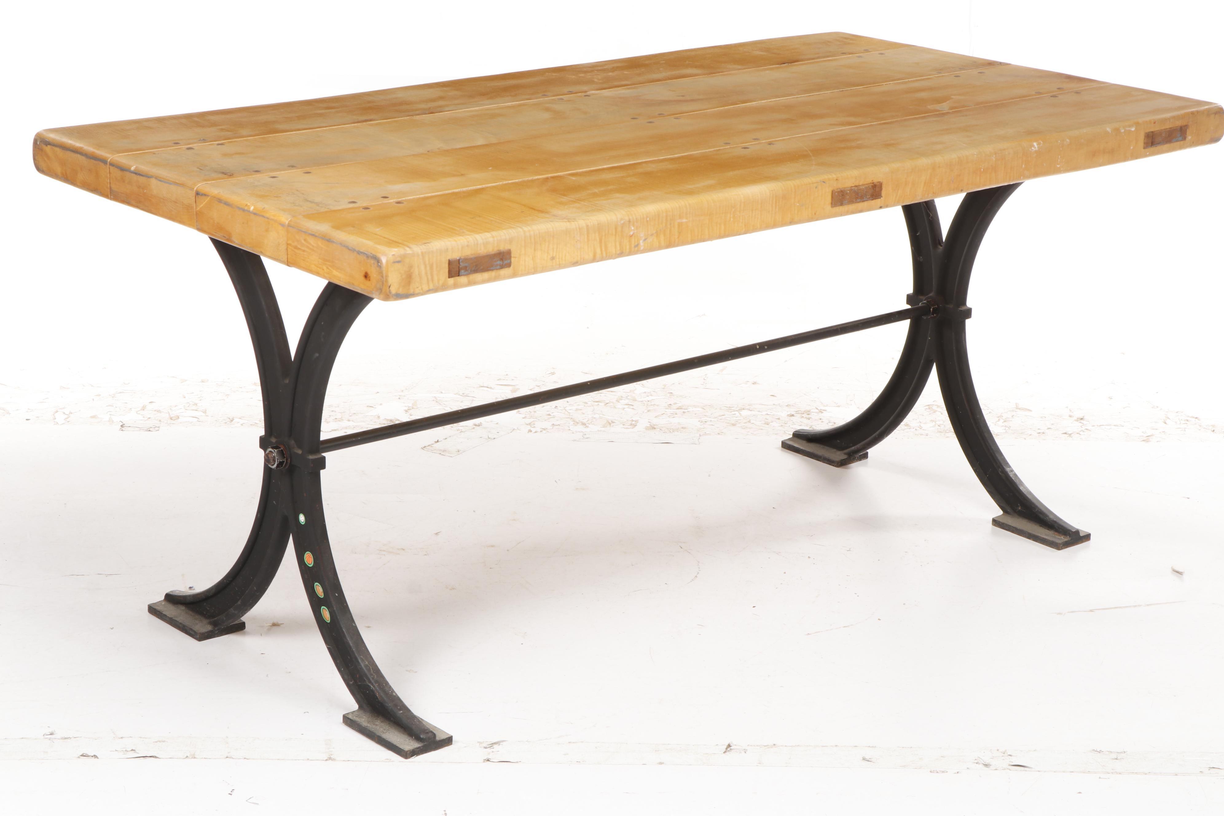 Wooden Table with Iron Base