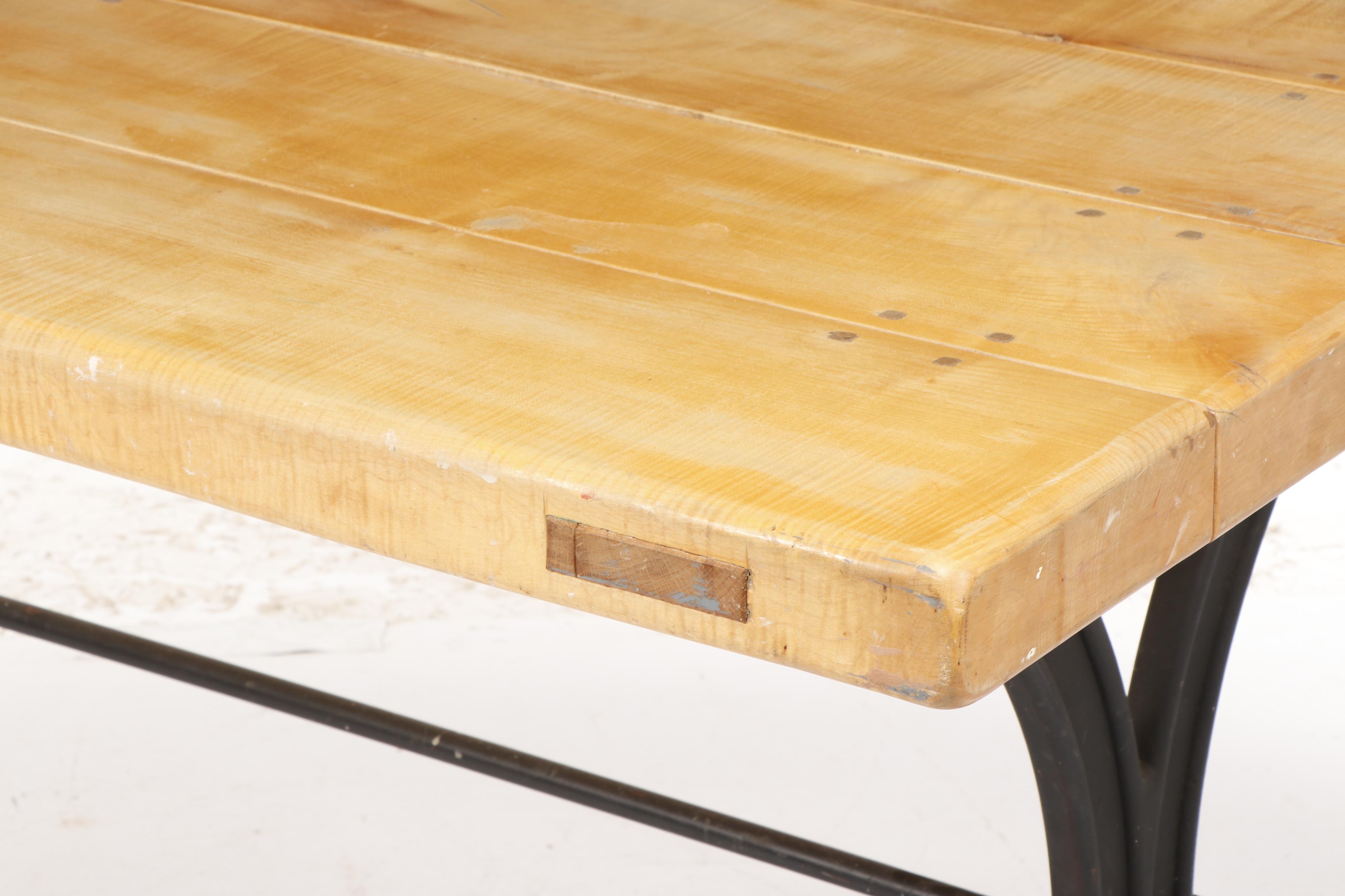 Wooden Table with Iron Base