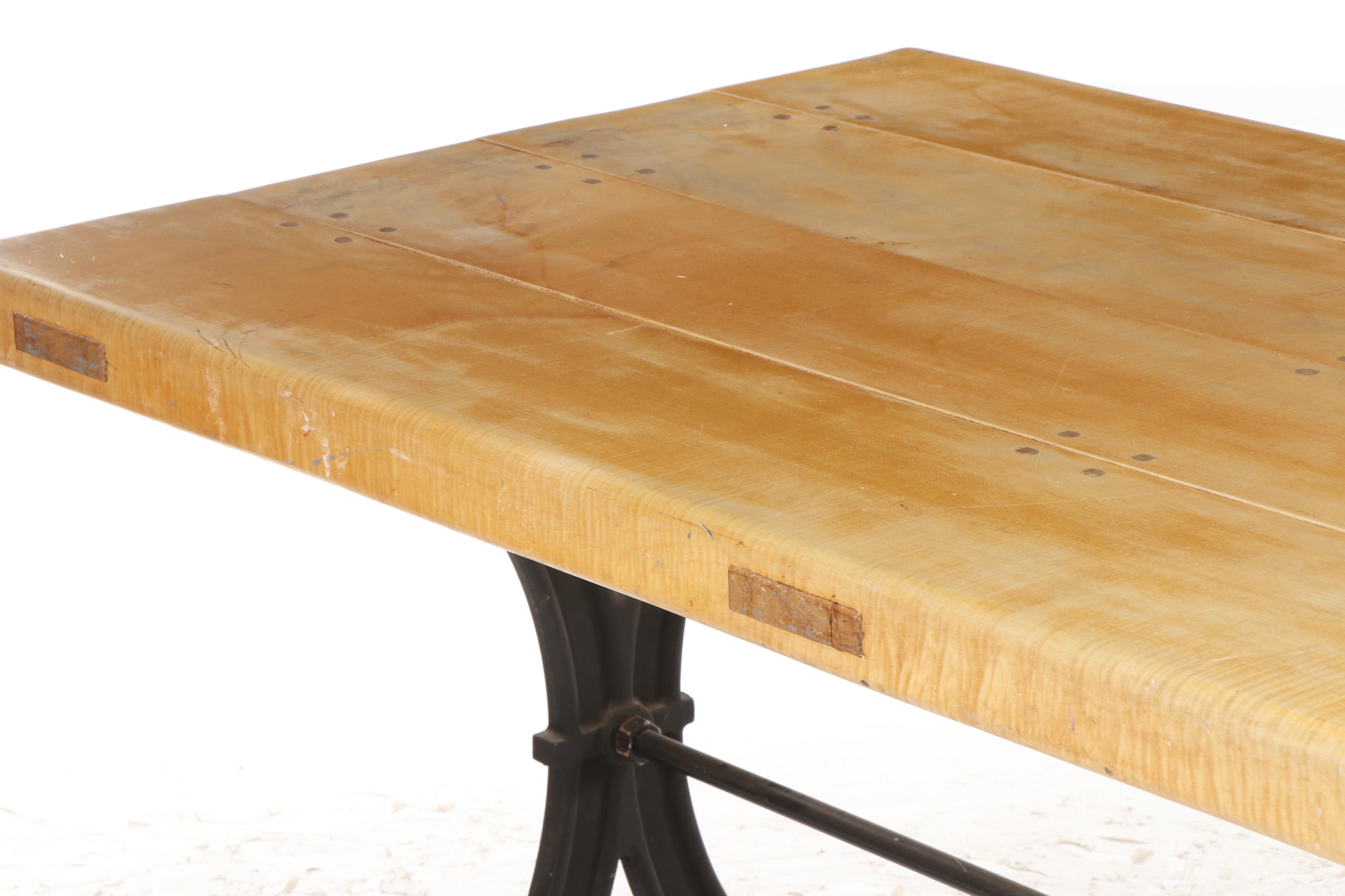 Wooden Table with Iron Base