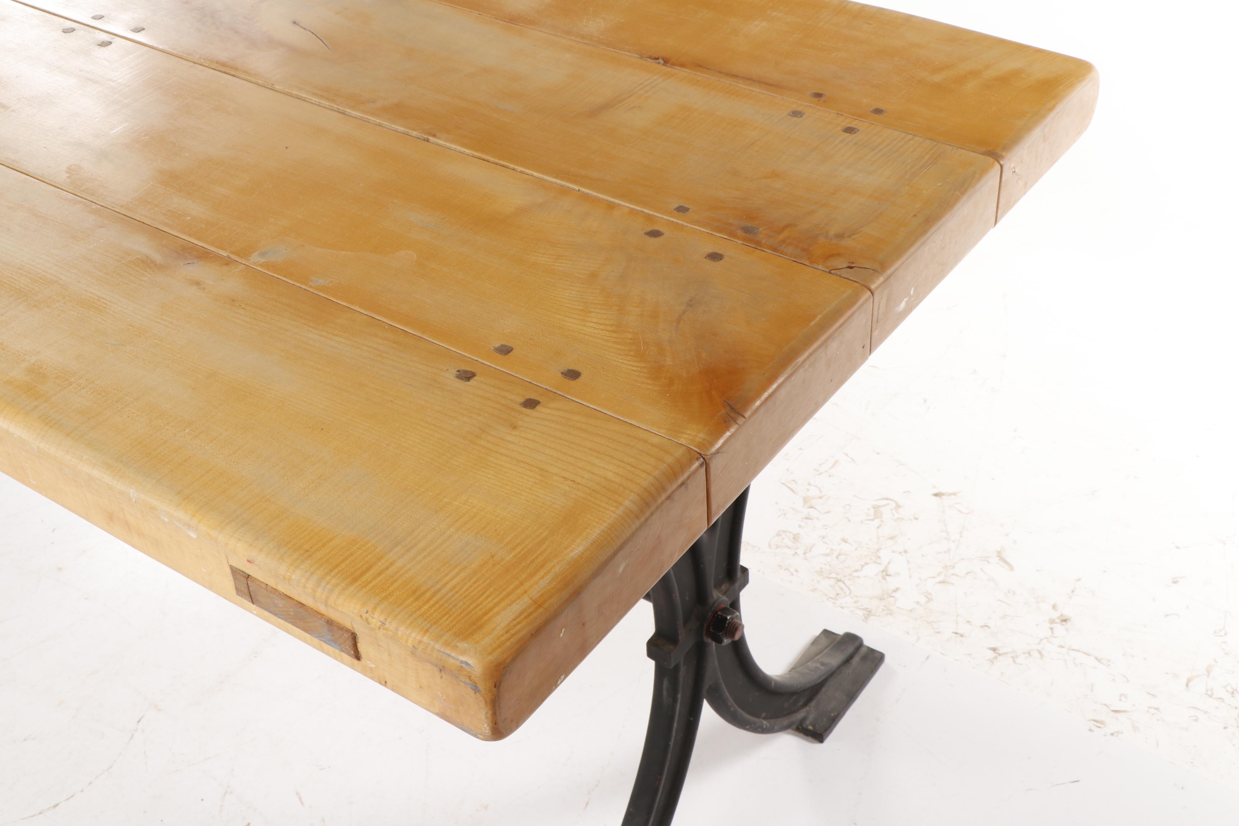 Wooden Table with Iron Base