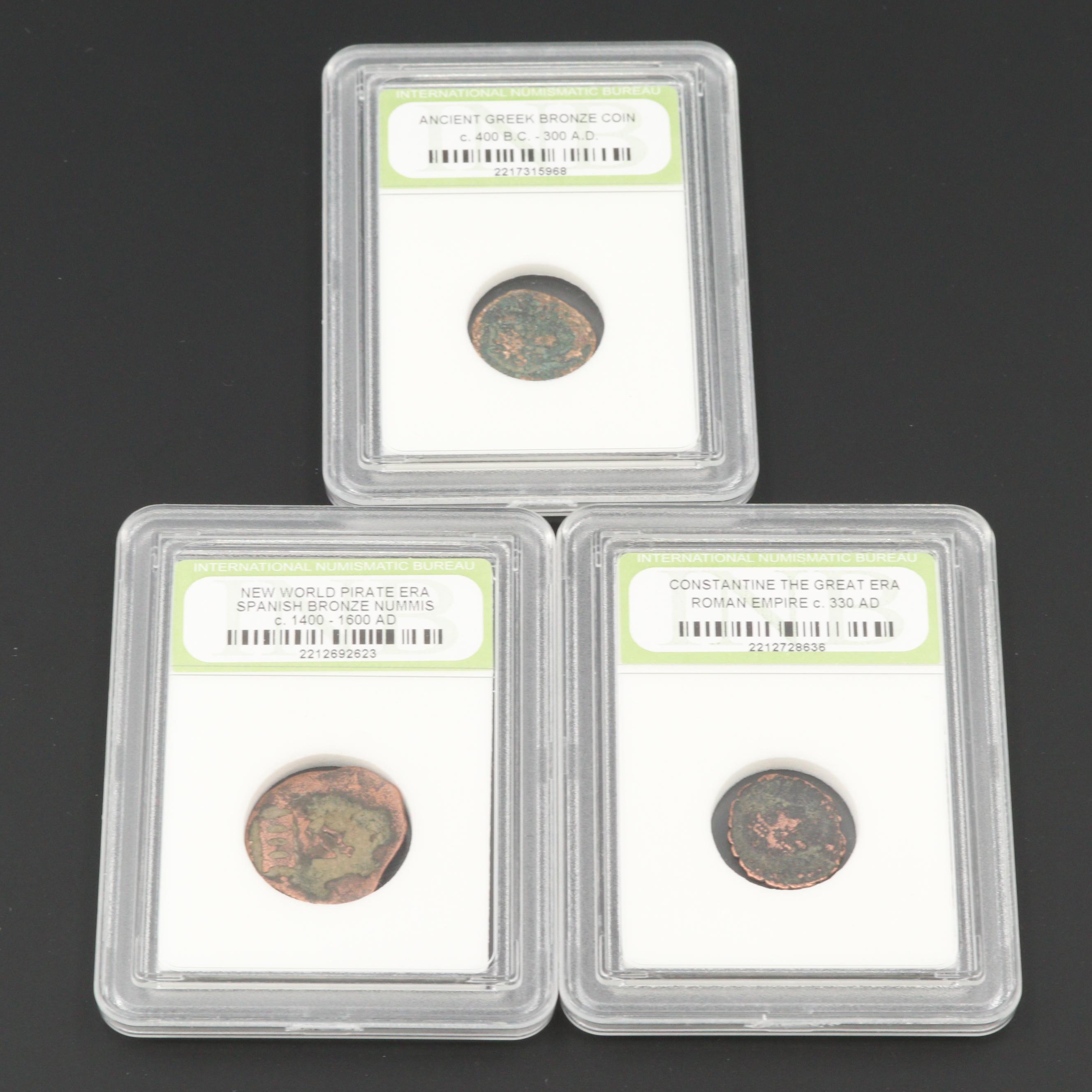 Three Encapsulated Ancient to Late Middle Ages Bronze Coins