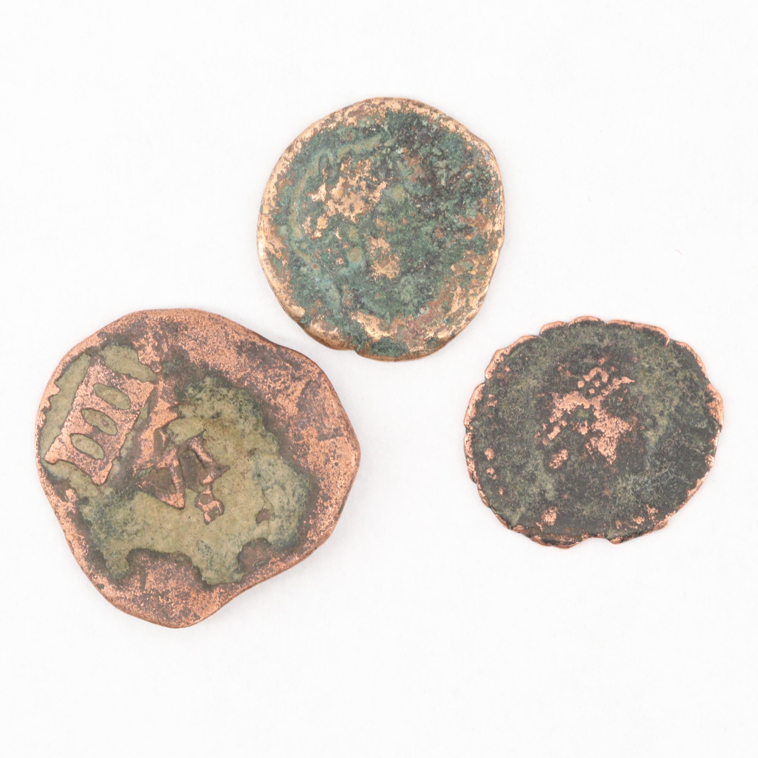 Three Encapsulated Ancient to Late Middle Ages Bronze Coins