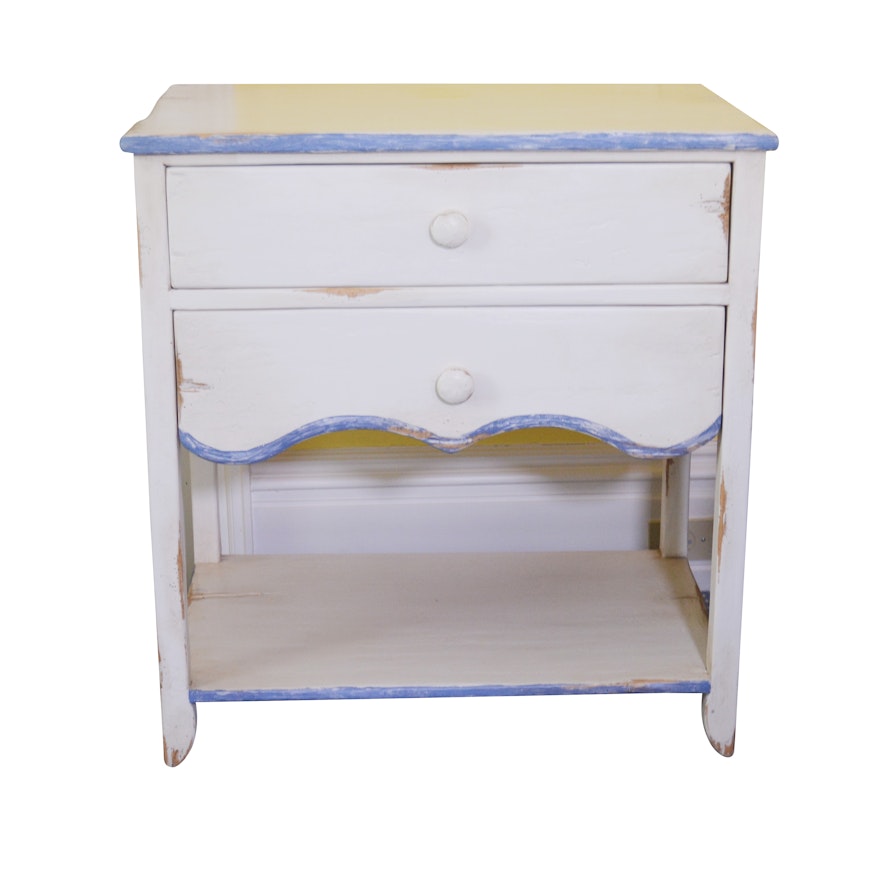 French Country Style Painted Distressed Wood Side Table, Contemporary