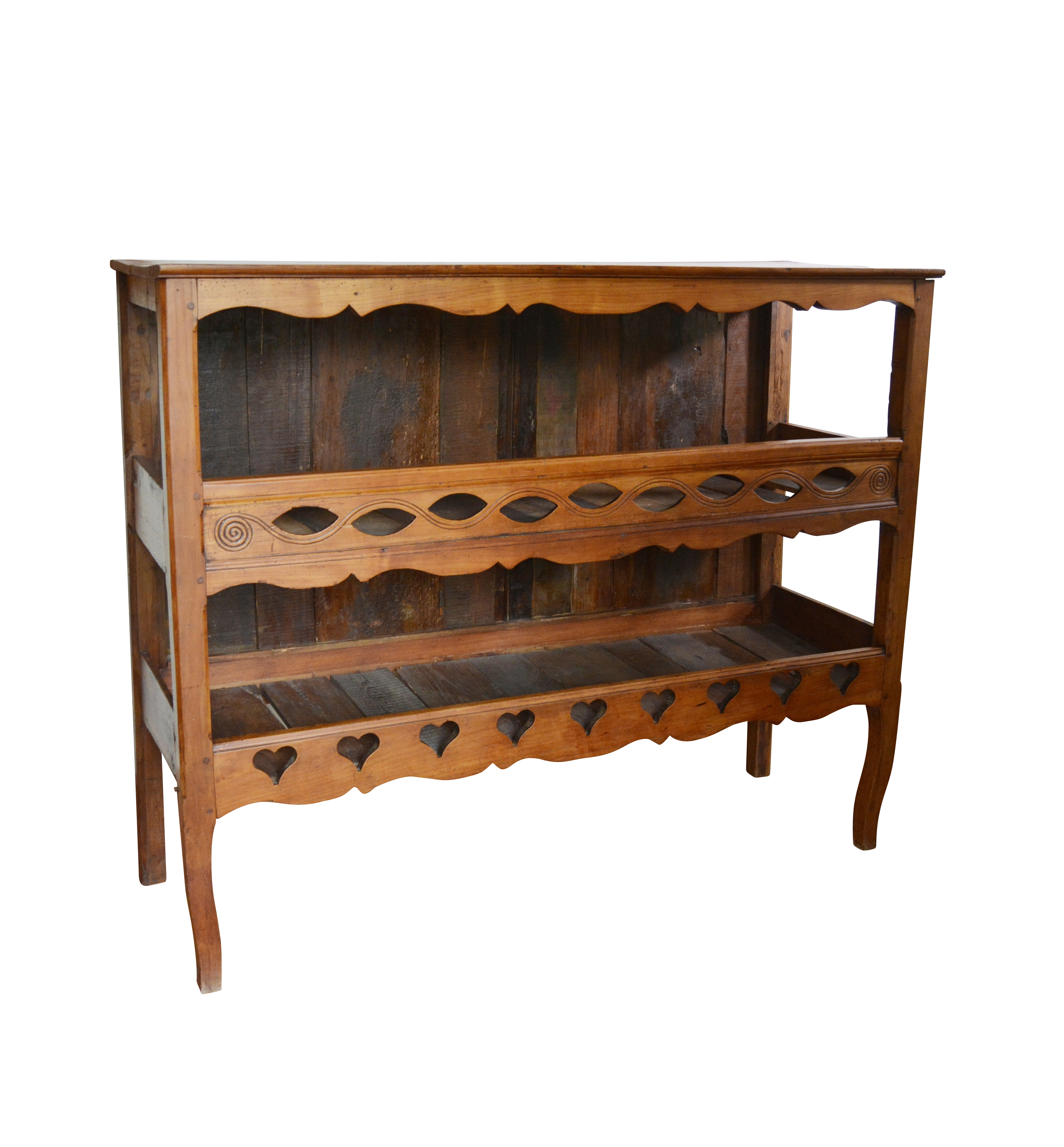 French Country Carved Fruitwood Open Storage Cabinet, Antique