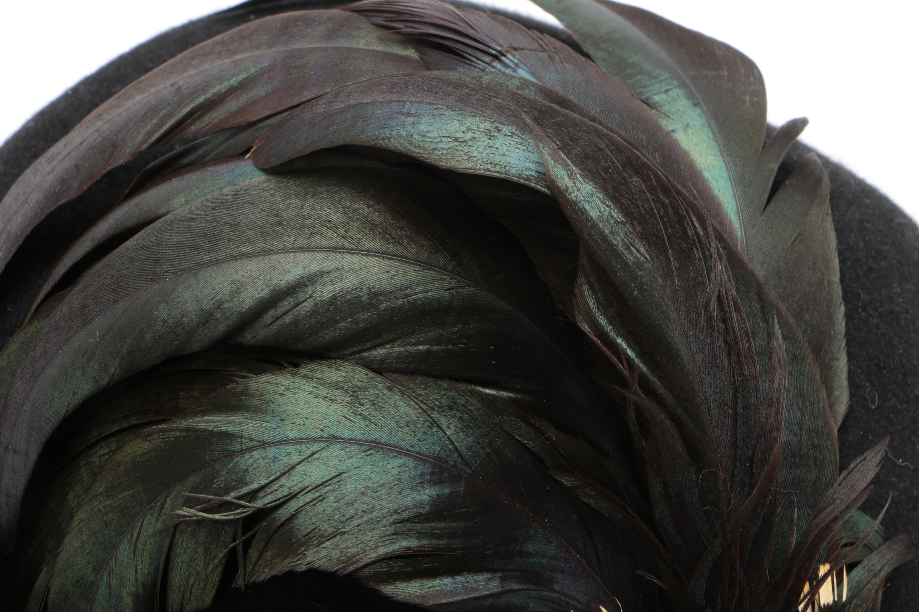 Austrian Felt Walking Hat with Feathers, Braided Trim and Stag Horn Button