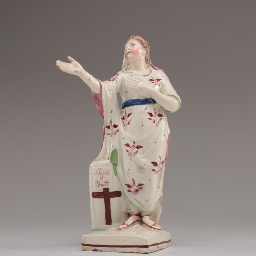 English Pearlware "Shield of Faith" Figurine, Circa 1800