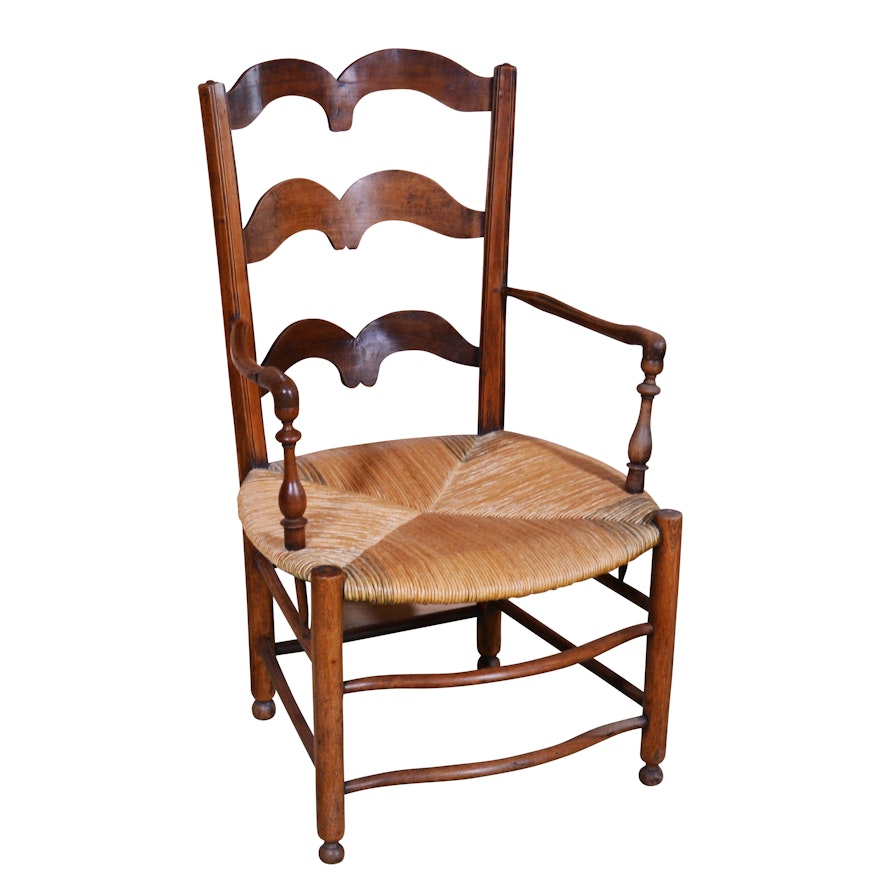 French Country Ladder Back Armchair with Rush Seat, Contemporary