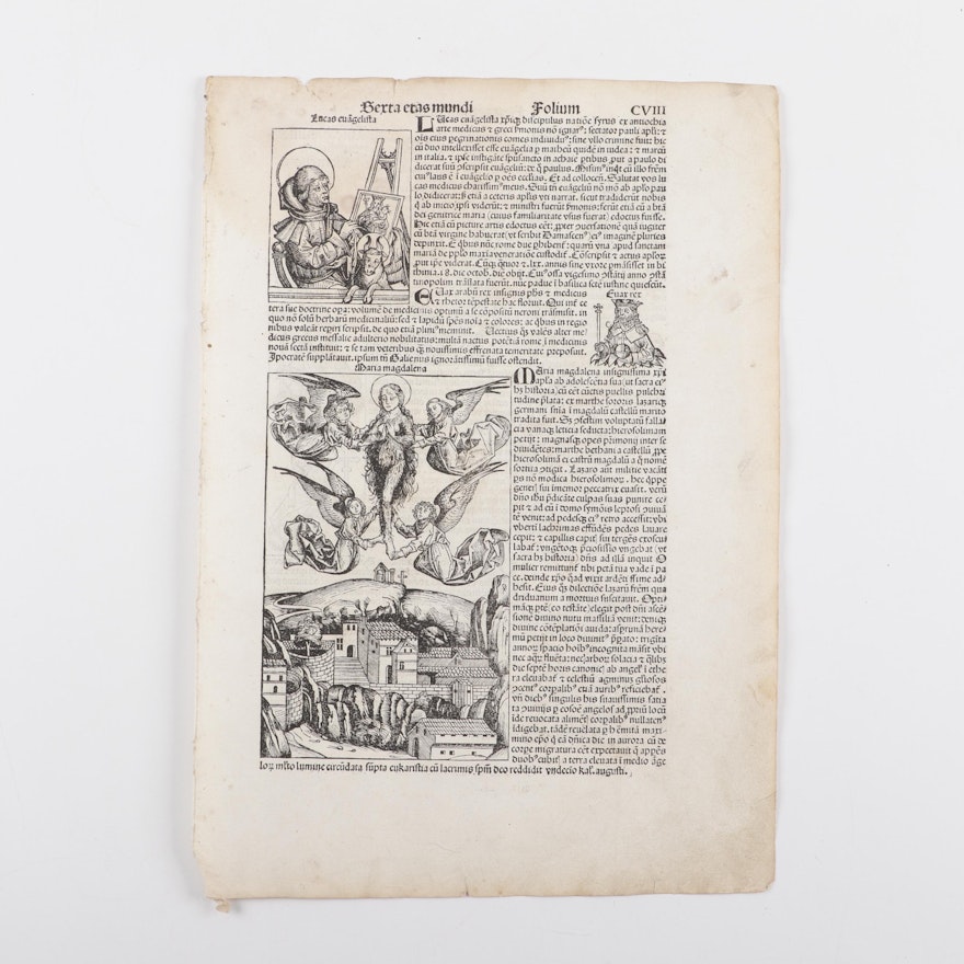 Leaf from circa 1493 "Nuremberg Chronicle" with Woodcuts of St. John's Martyrdom
