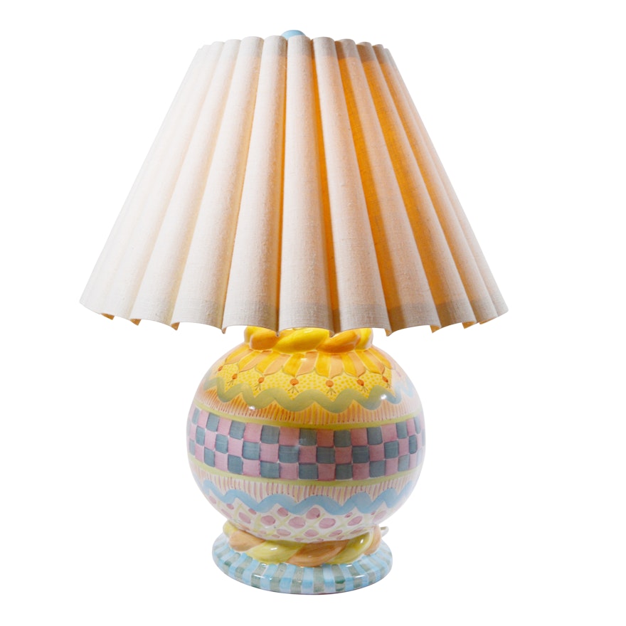 Bulbous Painted Pottery Table Lamp Attributed to MacKenzie-Childs