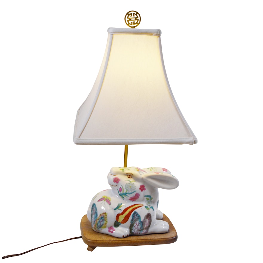 Chinese Porcelain Rabbit Desk Lamp