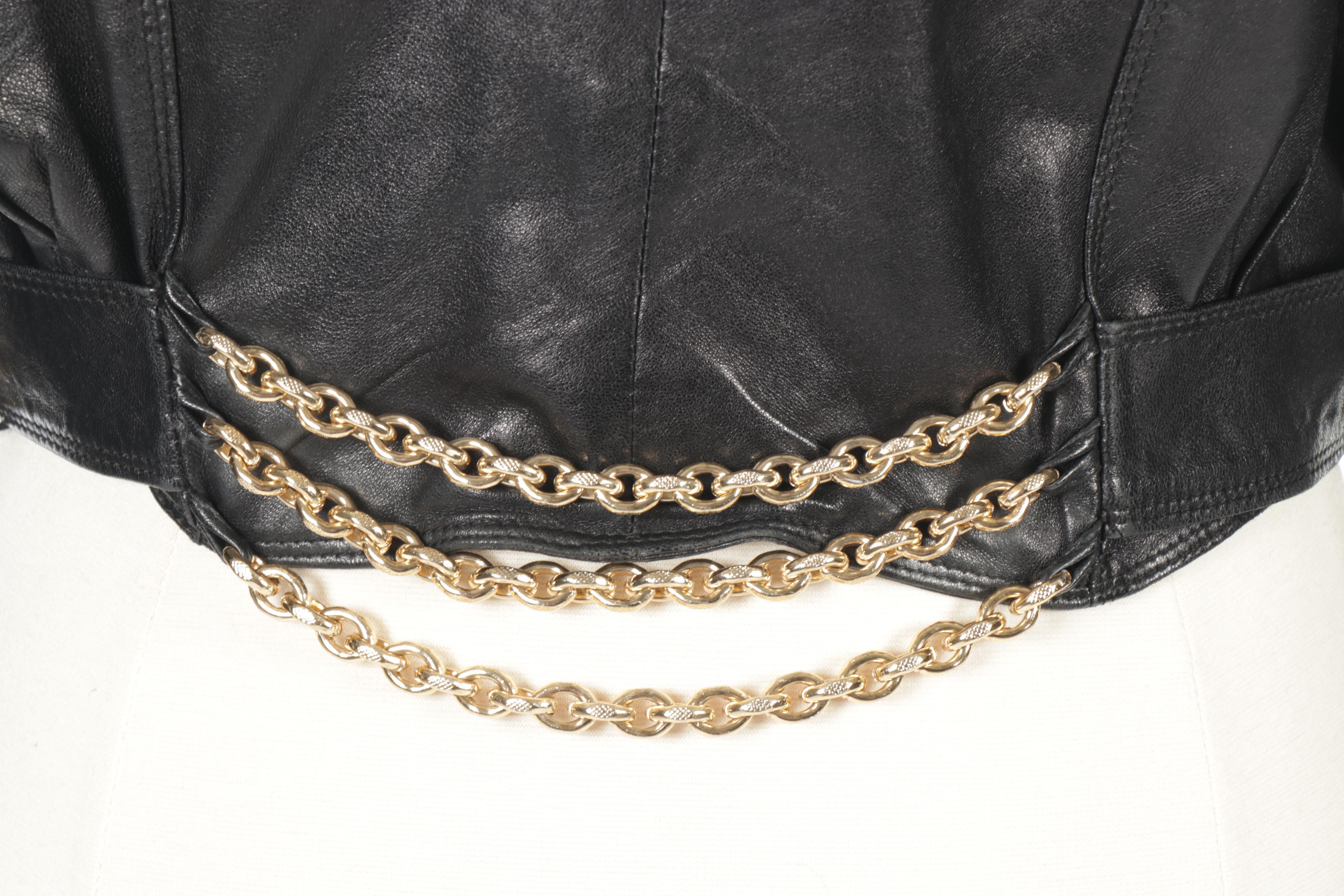 Women's Begedor Italia Black Leather Jacket with Chain Link Accents