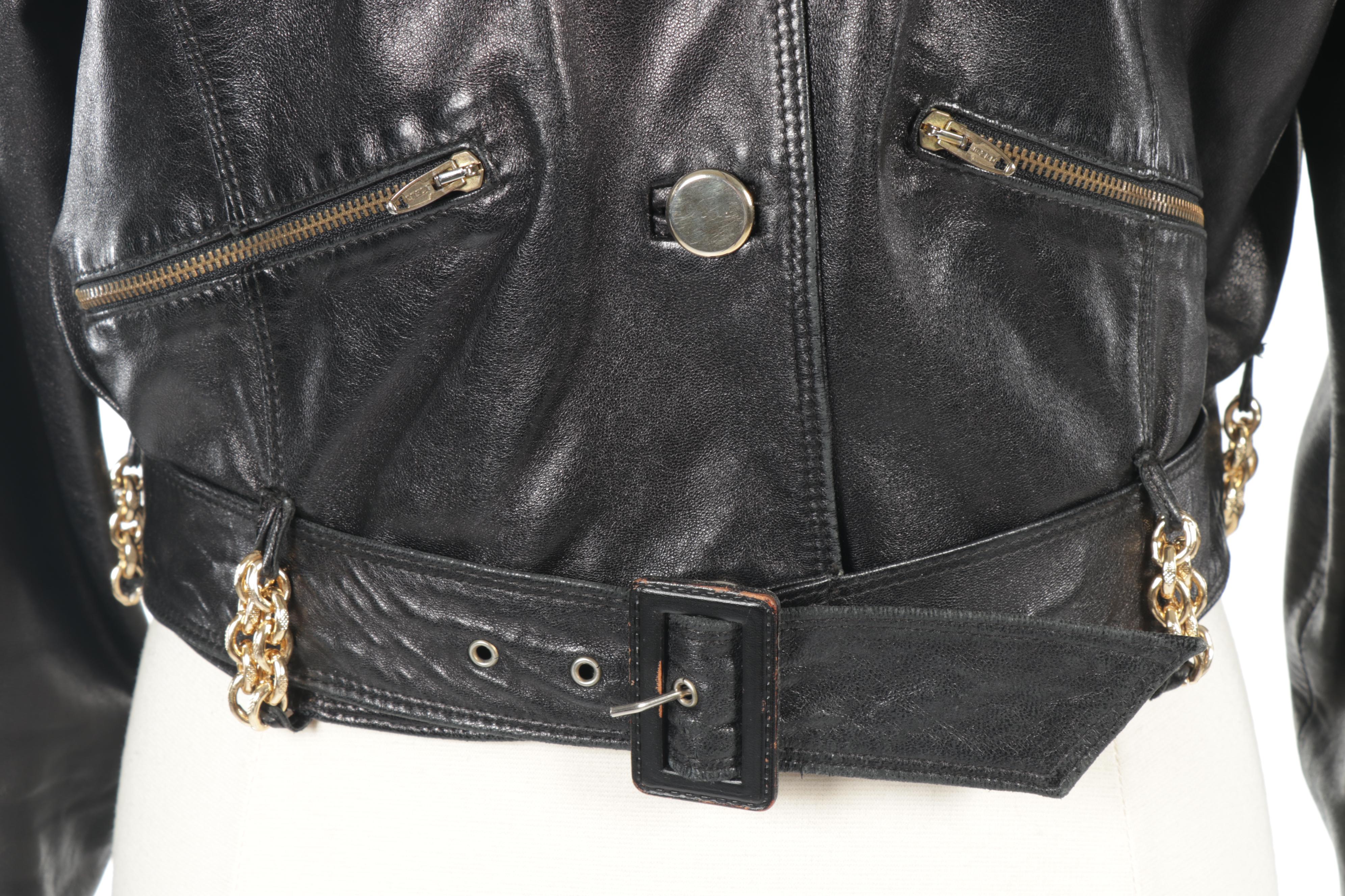 Women's Begedor Italia Black Leather Jacket with Chain Link Accents