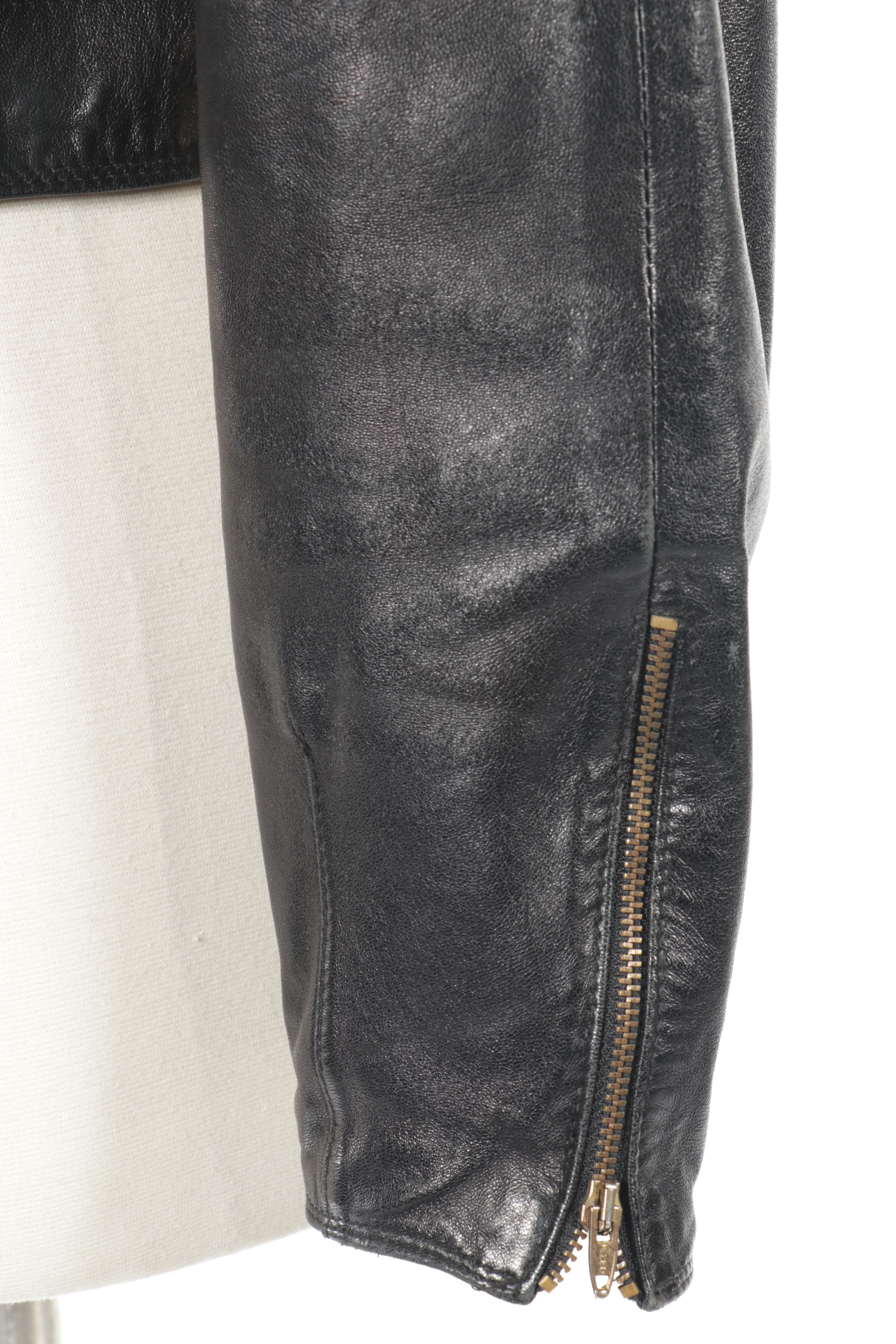 Women's Begedor Italia Black Leather Jacket with Chain Link Accents