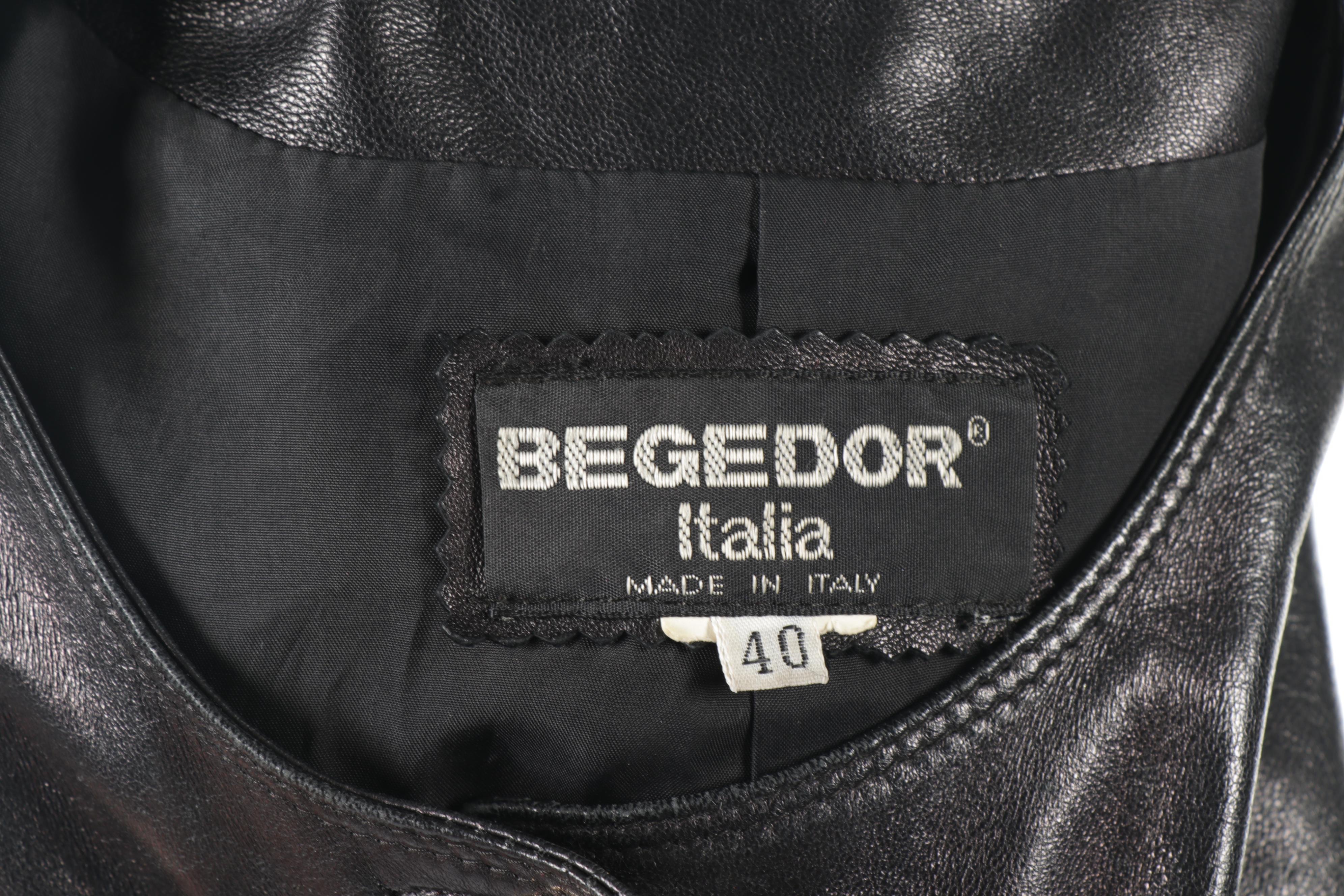 Women's Begedor Italia Black Leather Jacket with Chain Link Accents