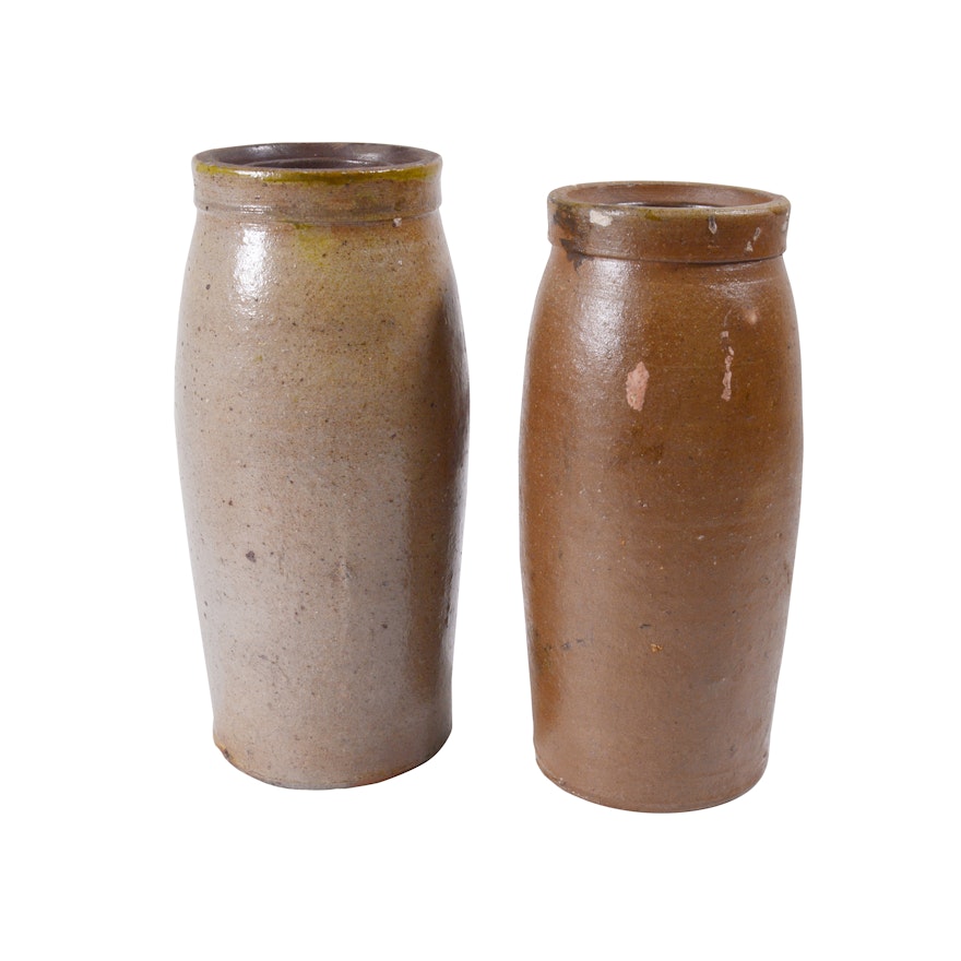 Salt Glazed Stoneware Fermentation Jars, Vintage