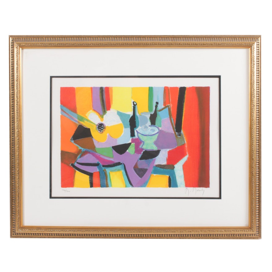 Marcel Mouly Lithograph "Guitare Jaune et Blanche"