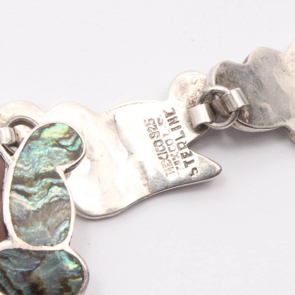 Taxco Sterling Silver Inlaid Shell Necklace and Bracelet