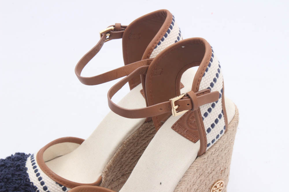 Tory Burch Shaw Striped Espadrille Wedges with Ankle-Straps