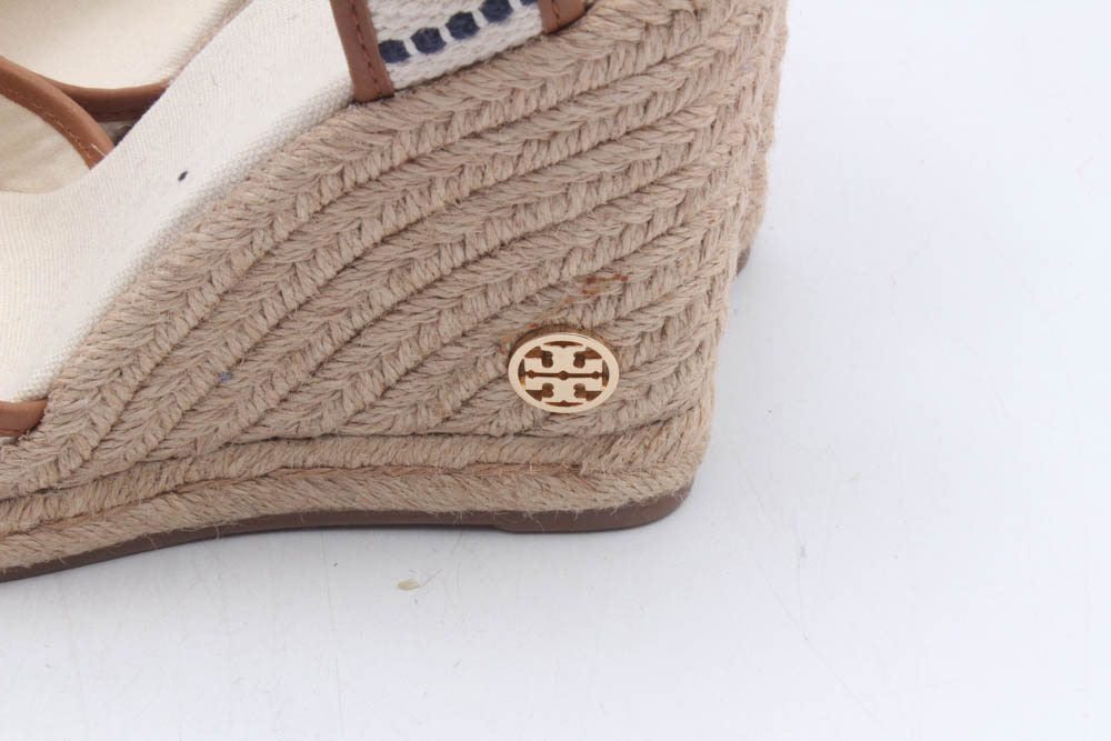 Tory Burch Shaw Striped Espadrille Wedges with Ankle-Straps