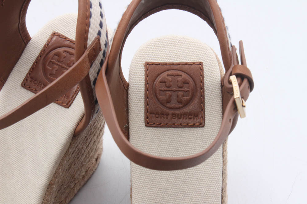 Tory Burch Shaw Striped Espadrille Wedges with Ankle-Straps