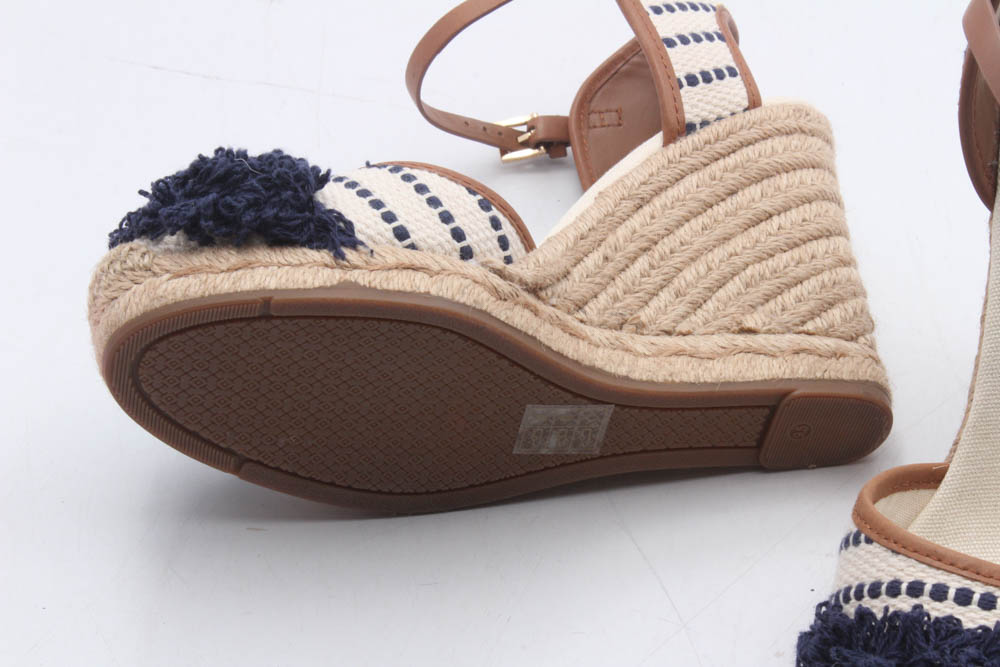 Tory Burch Shaw Striped Espadrille Wedges with Ankle-Straps