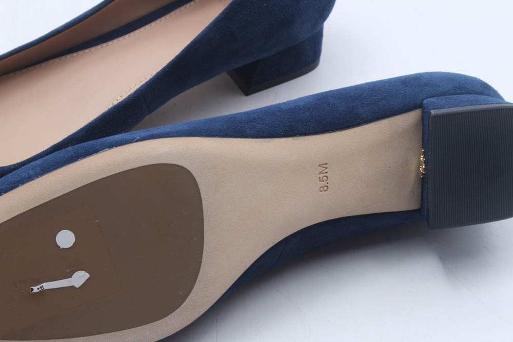 Tory Burch Navy Leather and Blue Suede Logo Low-Heeled Pumps