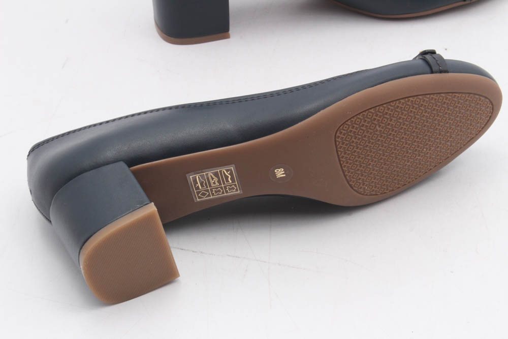 Tory Burch Navy Leather and Blue Suede Logo Low-Heeled Pumps