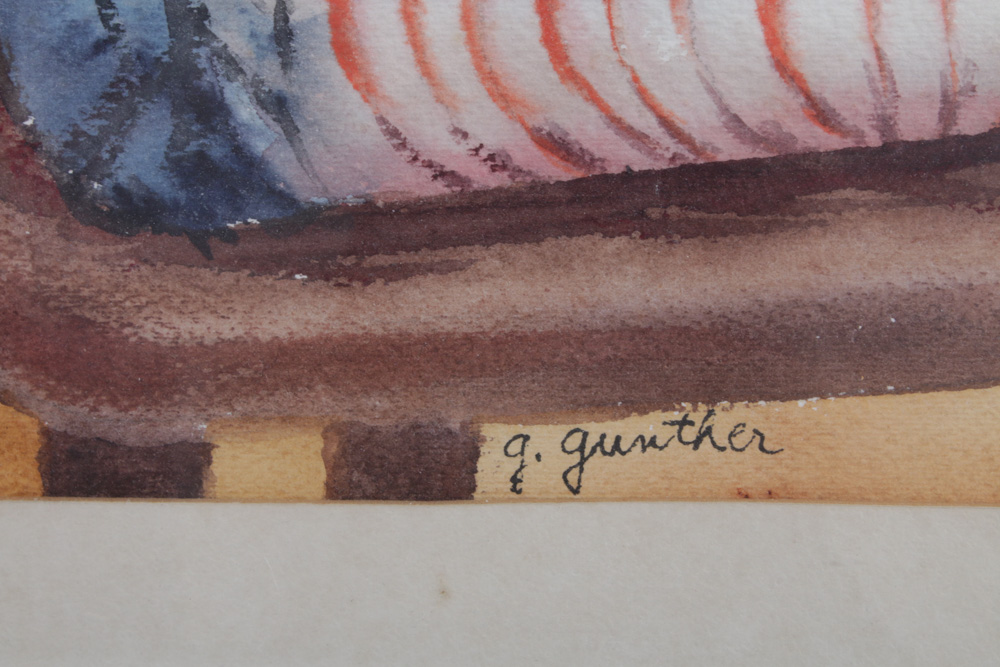 G. Gunther Watercolor Painting of Raggedy Ann Doll