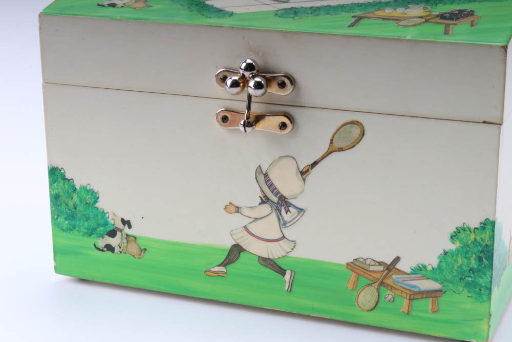 "Billie" Ross of the Palm Beaches Decoupage Tennis Wood Box Purse, Vintage