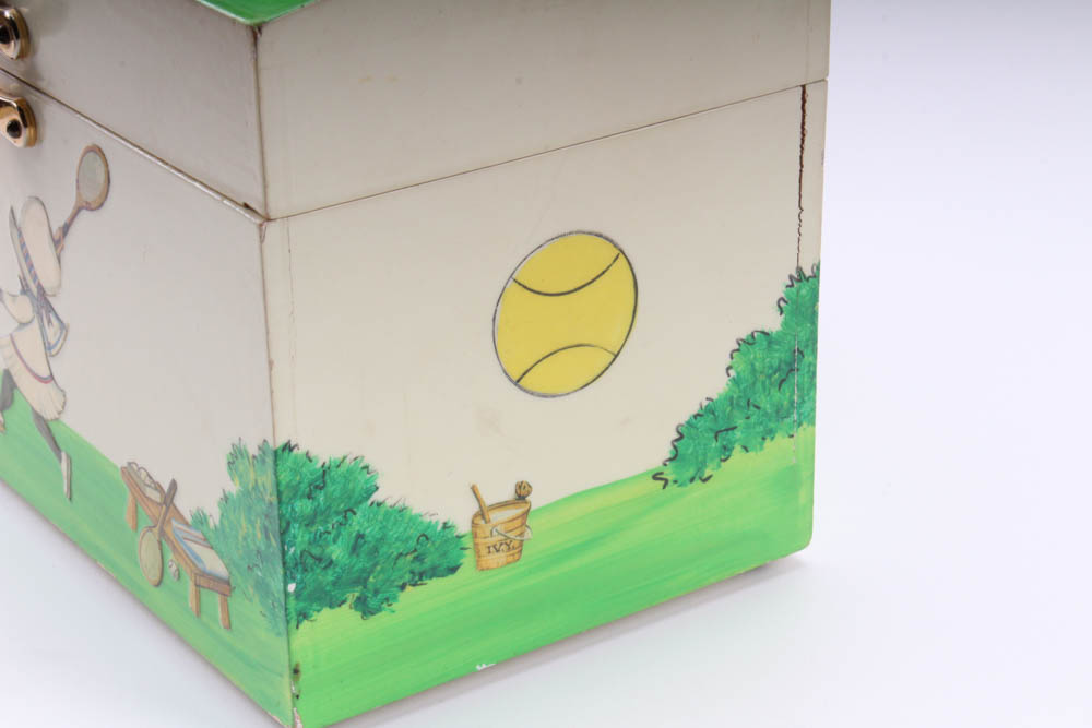 "Billie" Ross of the Palm Beaches Decoupage Tennis Wood Box Purse, Vintage