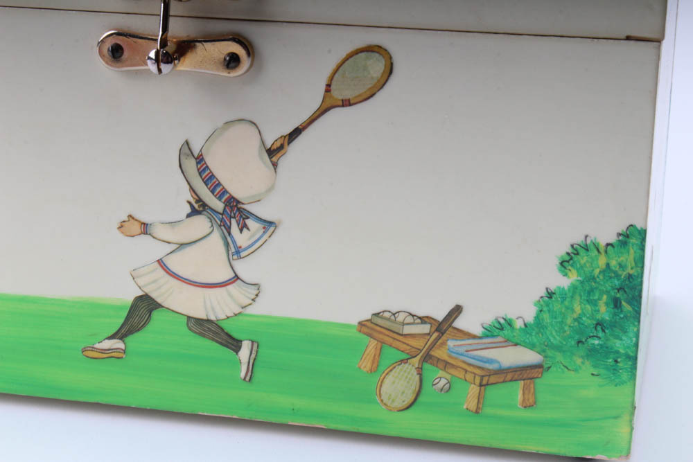 "Billie" Ross of the Palm Beaches Decoupage Tennis Wood Box Purse, Vintage