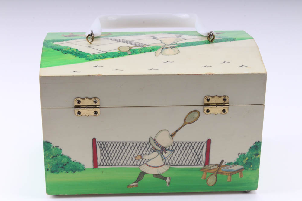"Billie" Ross of the Palm Beaches Decoupage Tennis Wood Box Purse, Vintage