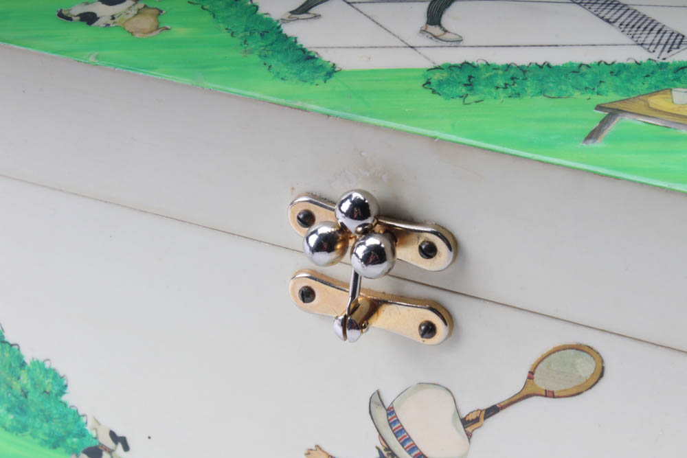 "Billie" Ross of the Palm Beaches Decoupage Tennis Wood Box Purse, Vintage