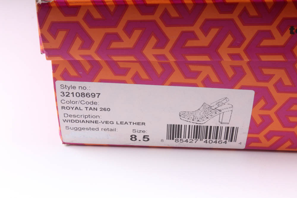 Tory Burch Tan Vegan Leather Platform Wooden Widdianne Heeled Clogs