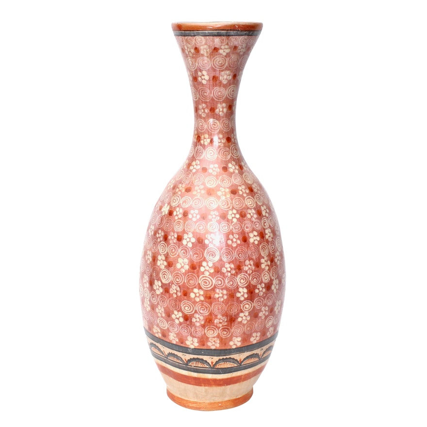 Large Hand-Painted Jalisco Style Earthenware Vase