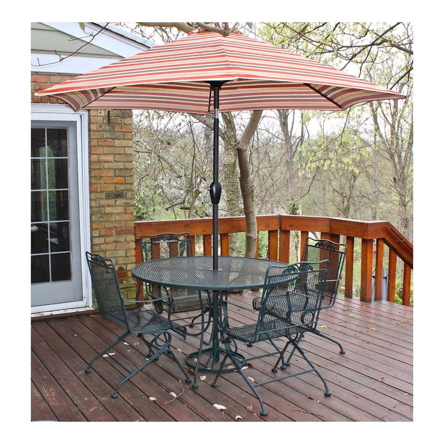 Iron Outdoor Patio Dining Table, Chairs and Umbrella