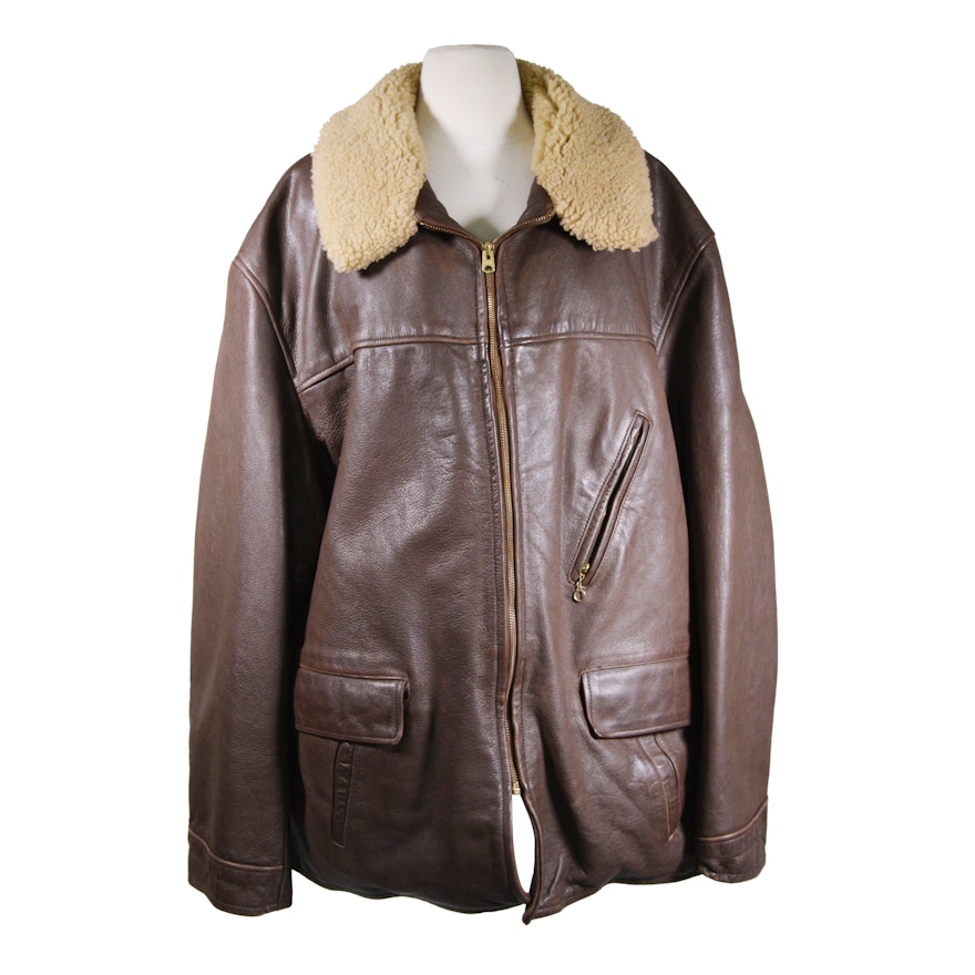 Men's Ralph Lauren Leather Coat with Shearling Collar