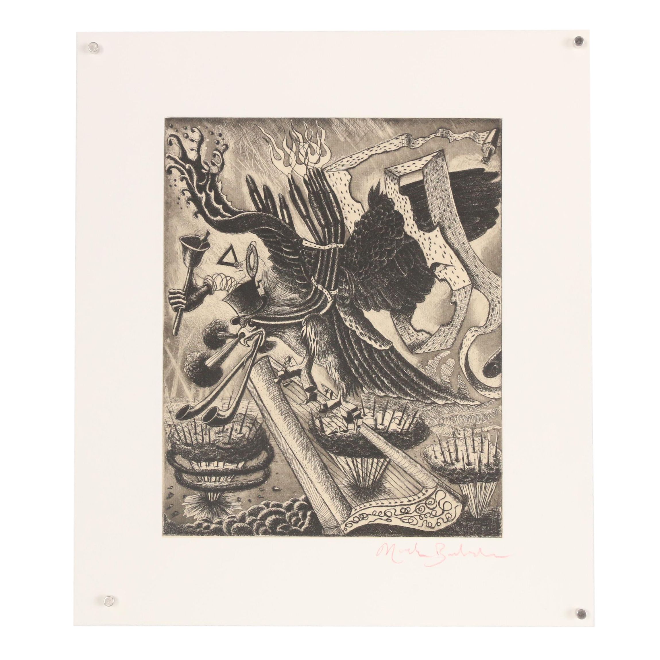 Nick Bubash Etching "The Warbler"