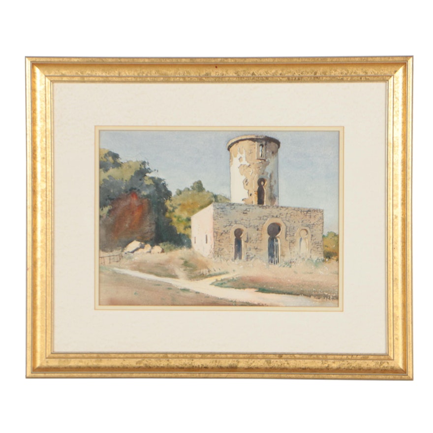 Edmond J. Fitzgerald Architectural Landscape Watercolor Painting