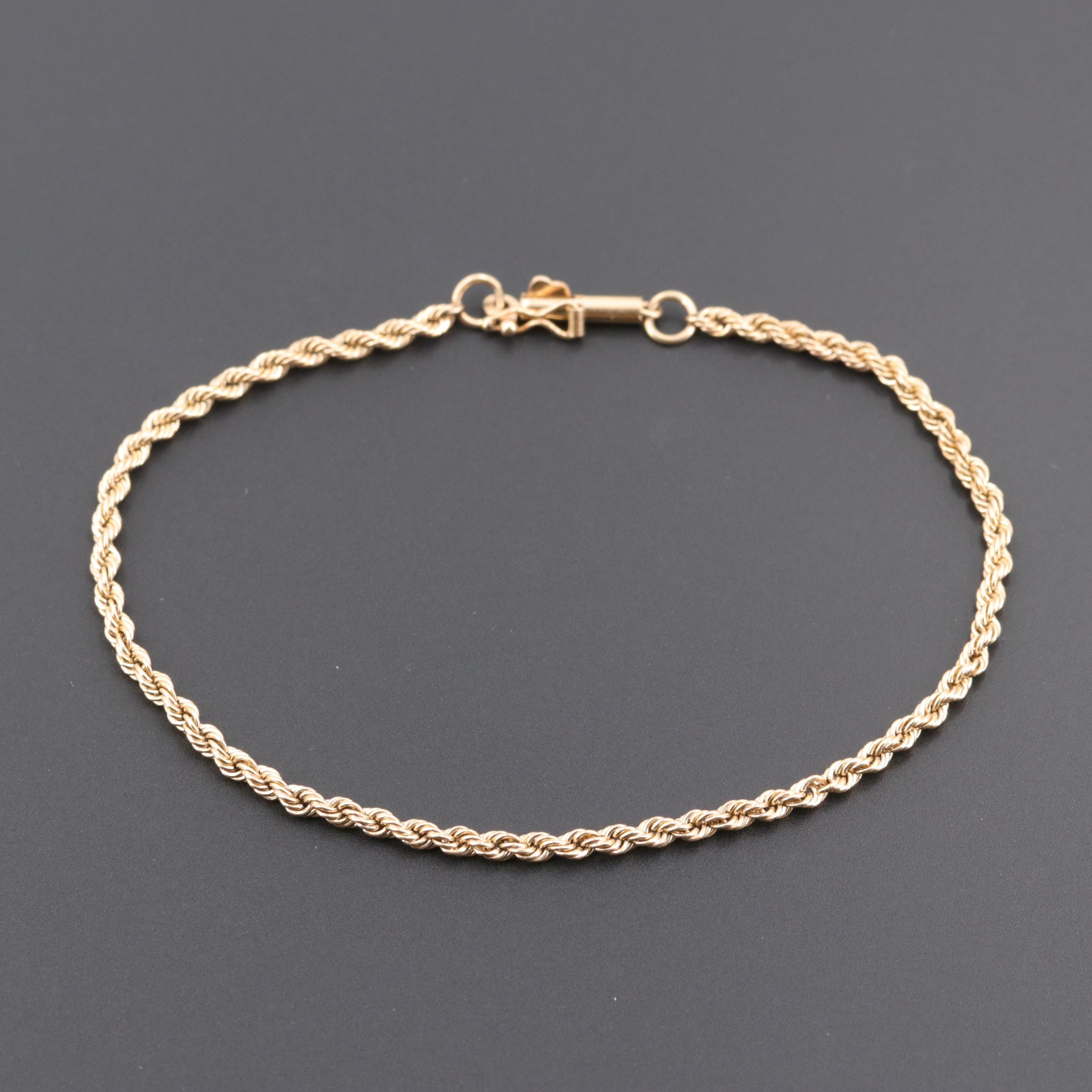 10K Yellow Gold Rope Chain Bracelet