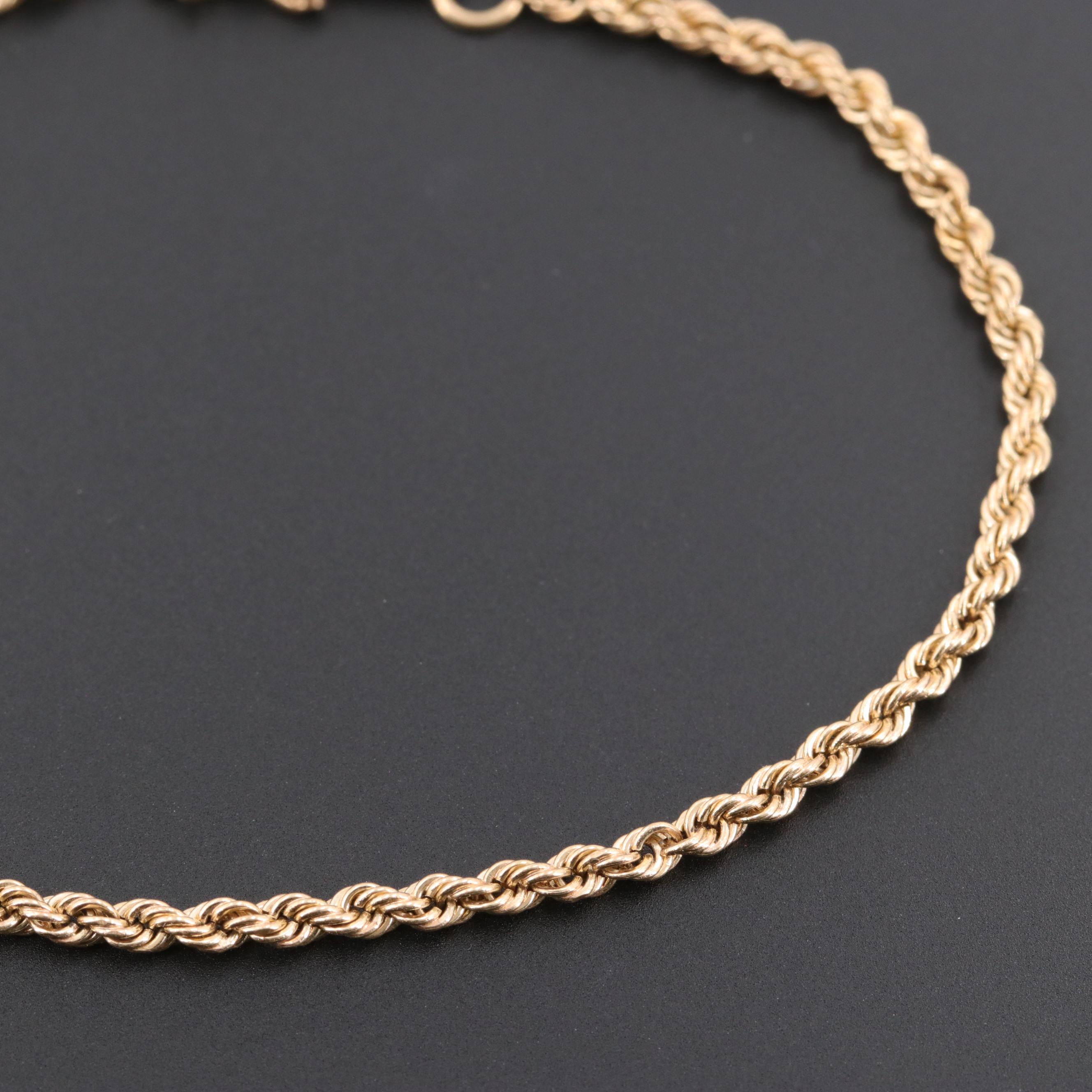 10K Yellow Gold Rope Chain Bracelet