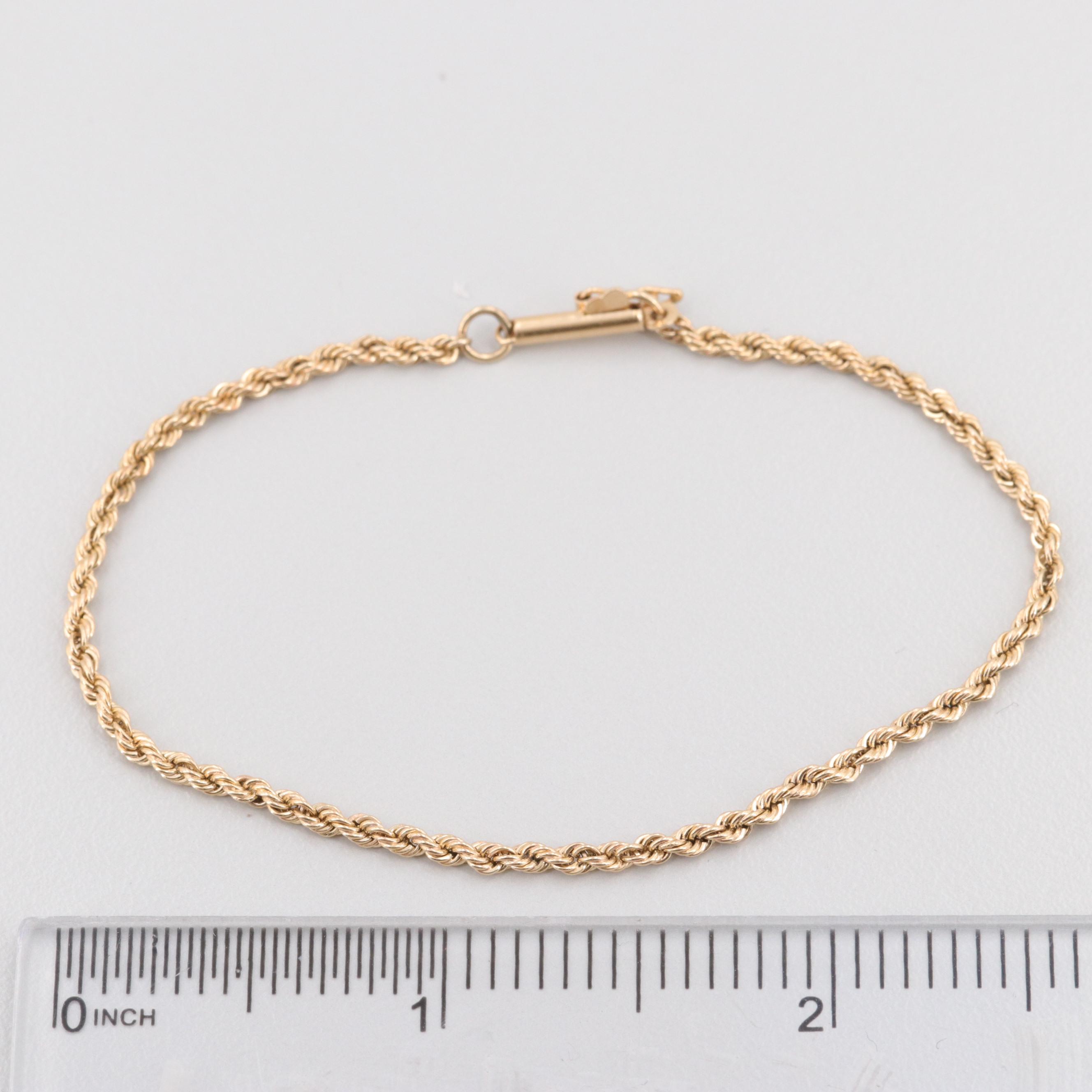 10K Yellow Gold Rope Chain Bracelet