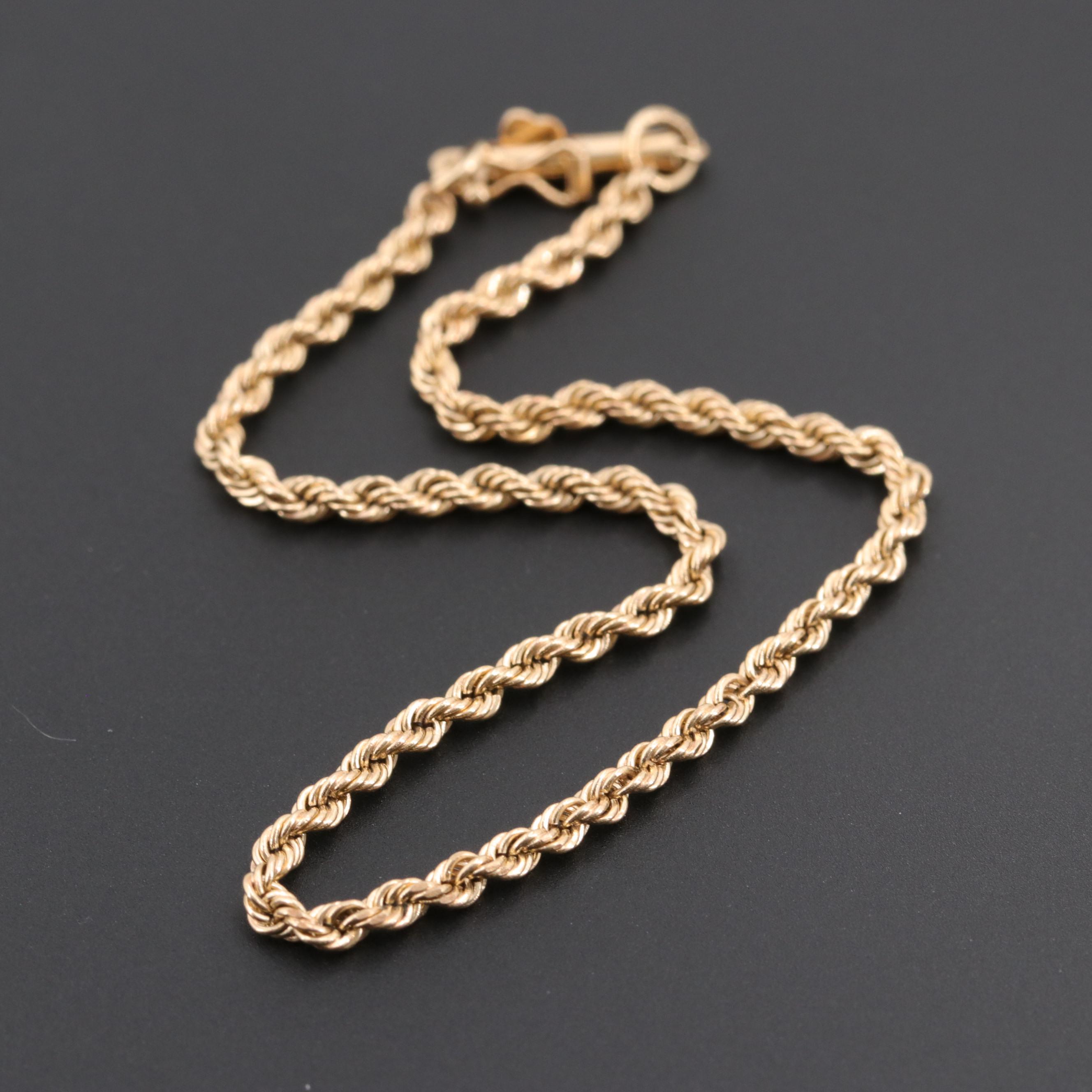 10K Yellow Gold Rope Chain Bracelet